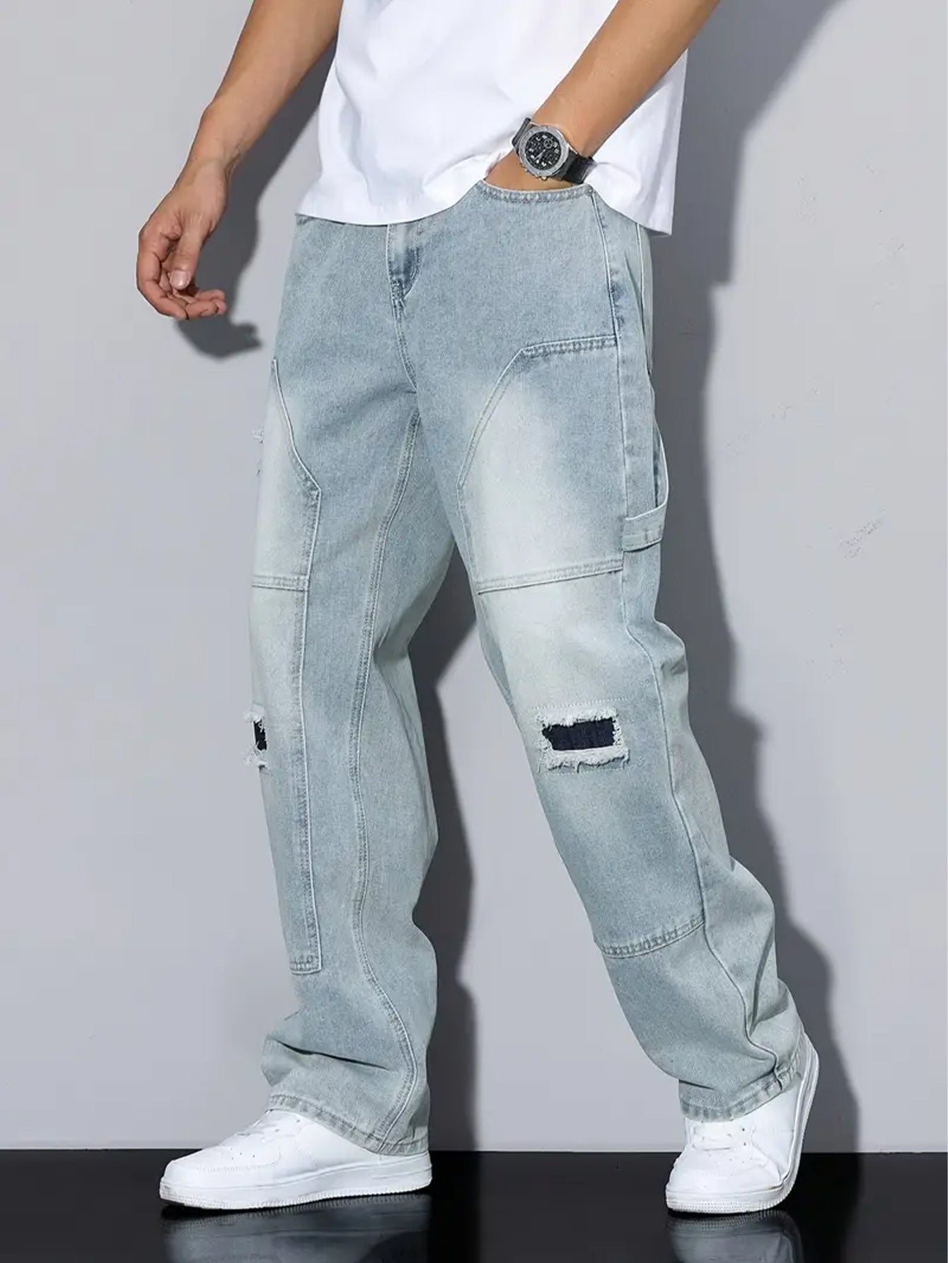 Men's Light Blue Ripped Jeans
