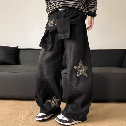 Leopard-print Patchwork With Star Details Distressed Aesthetic