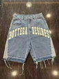 Retro Washed Hip-Hop Letter Print Loose Denim Shorts