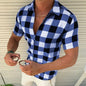 Plaid T Shirt Mens Zipper Short Sleeve Shirts