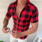 Plaid T Shirt Mens Zipper Short Sleeve Shirts