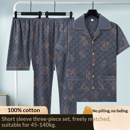 Pure Cotton Three-Piece Pajama Set For Men