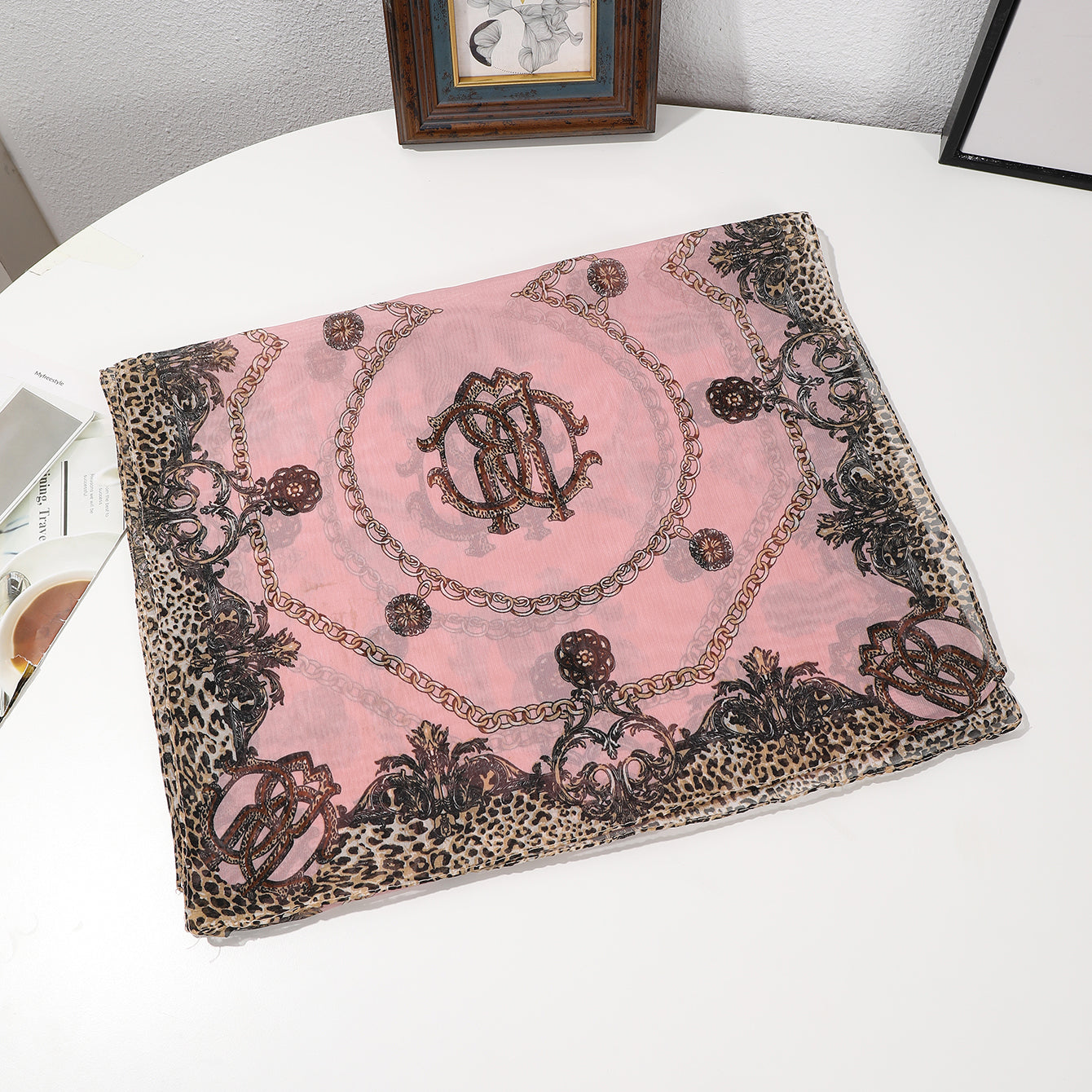 Ladies' Printed Leopard Print Chain Chiffon Thin Silk Scarf