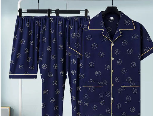 Pure Cotton Three-Piece Pajama Set For Men