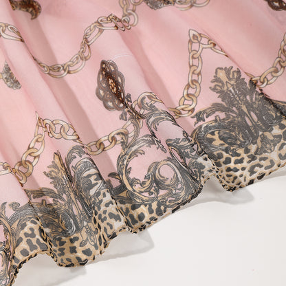 Ladies' Printed Leopard Print Chain Chiffon Thin Silk Scarf