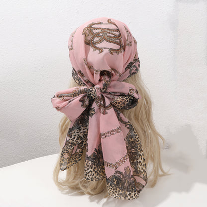 Ladies' Printed Leopard Print Chain Chiffon Thin Silk Scarf