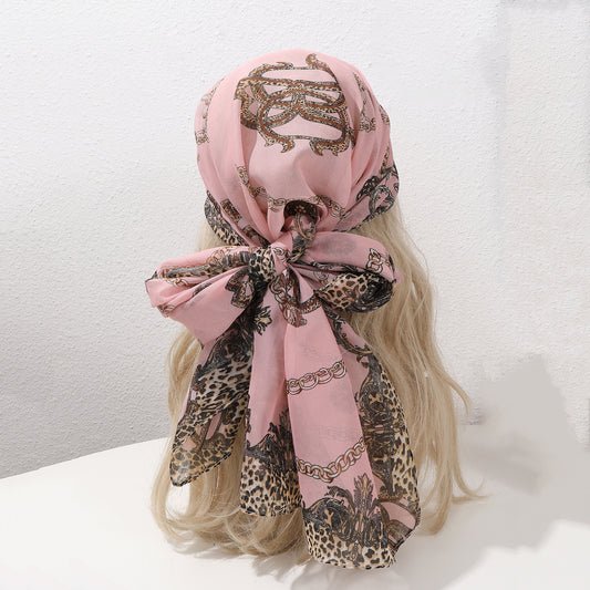 Ladies' Printed Leopard Print Chain Chiffon Thin Silk Scarf