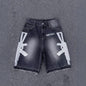 Retro Washed Hip-Hop Letter Print Loose Denim Shorts