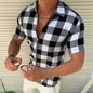 Plaid T Shirt Mens Zipper Short Sleeve Shirts